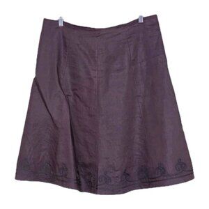Isaac Mizrahi Linen Skirt L Brown Midi Cotton Lined Zip Hem Accent Whimsigoth